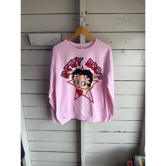 Betty Boop Tops - Betty Boop Graphic Pink Sweatshirt Rhinestone Star Pullover XL Womens